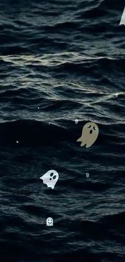 Ghostly figures over a dark, wavy ocean background.