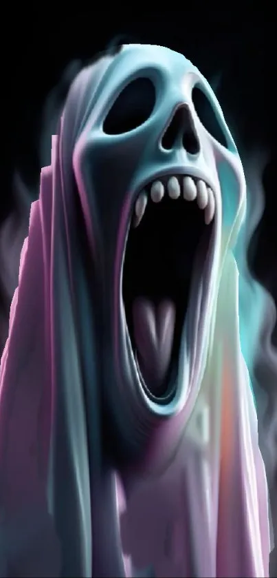 Ghostly figure screaming in dark, eerie mobile wallpaper.