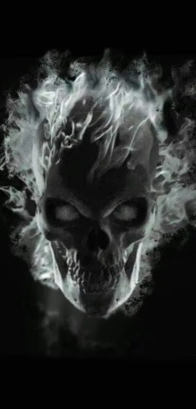 Ghostly skull with flames mobile wallpaper in dark theme