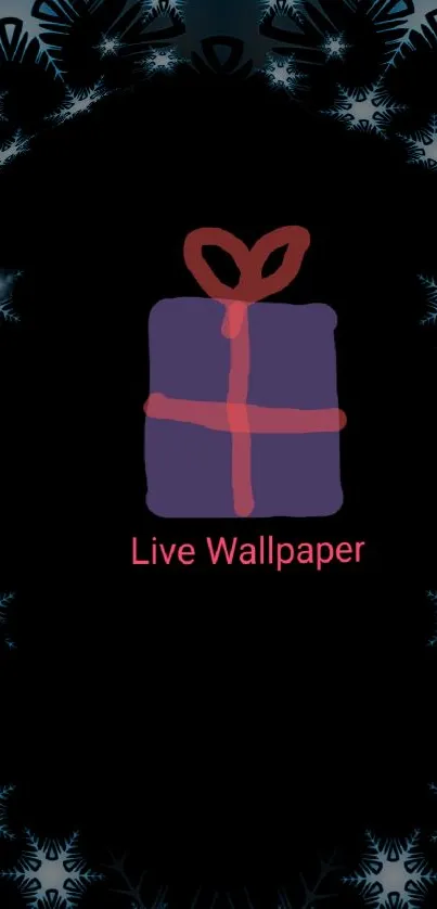 Purple gift box live wallpaper with festive patterns on a black background.