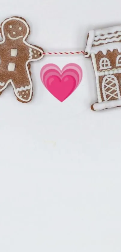 Gingerbread man and house with heart on a white background.