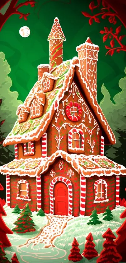 Whimsical gingerbread house with snow, perfect for holiday-themed mobile wallpaper.