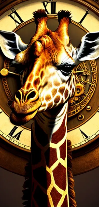 Giraffe with clock background mobile wallpaper.