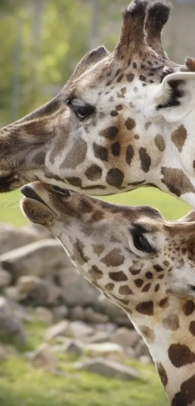 Pair of giraffes in natural habitat.