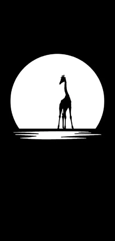 Giraffe silhouette against a full moon on a black background.