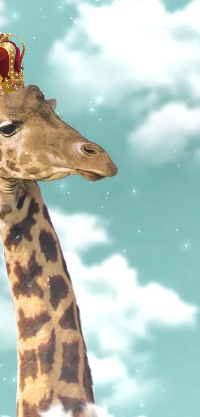 Crowned giraffe in a cloudy sky wallpaper.