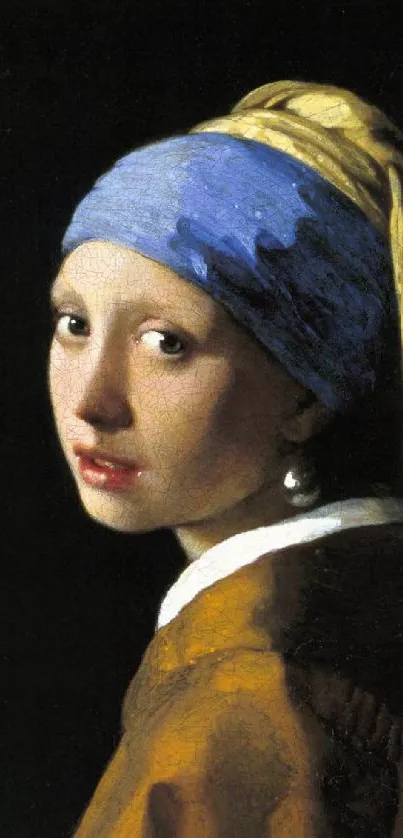 Girl with a Pearl Earring painting as mobile wallpaper.