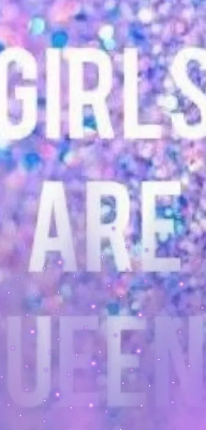 Purple glitter wallpaper with 'Girls Are Queens' text.