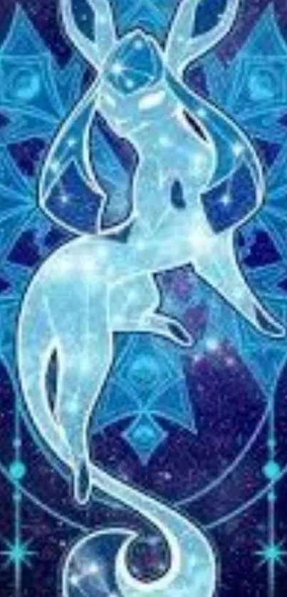 Glaceon against starry cosmic background.