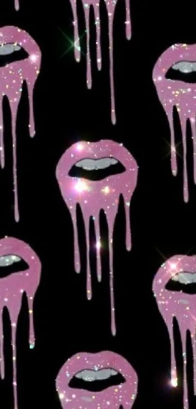 Glamorous dripping lips with sparkles on black background wallpaper.