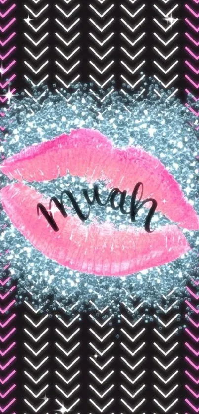 Glamorous pink lips on glittery background wallpaper.