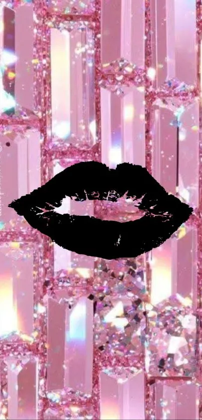 Pink crystal background with black lips.