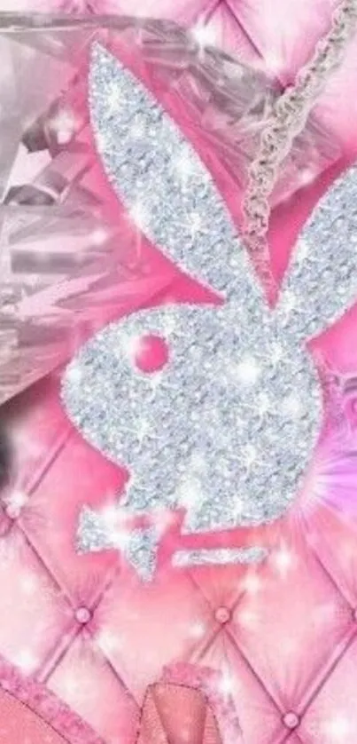 Glamorous pink diamond bunny wallpaper with quilted background.