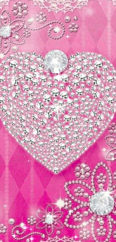 Glamorous pink wallpaper with a crystal heart design.