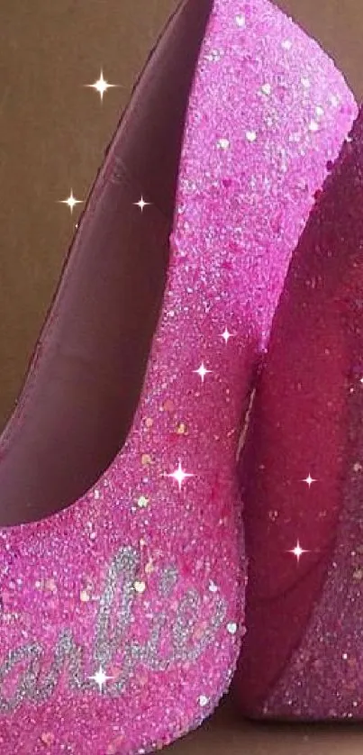 Glittery pink high heels with sparkle design.