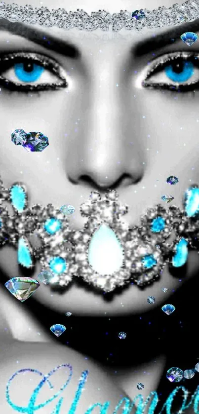 Glamorous face with blue eyes and jewels wallpaper.