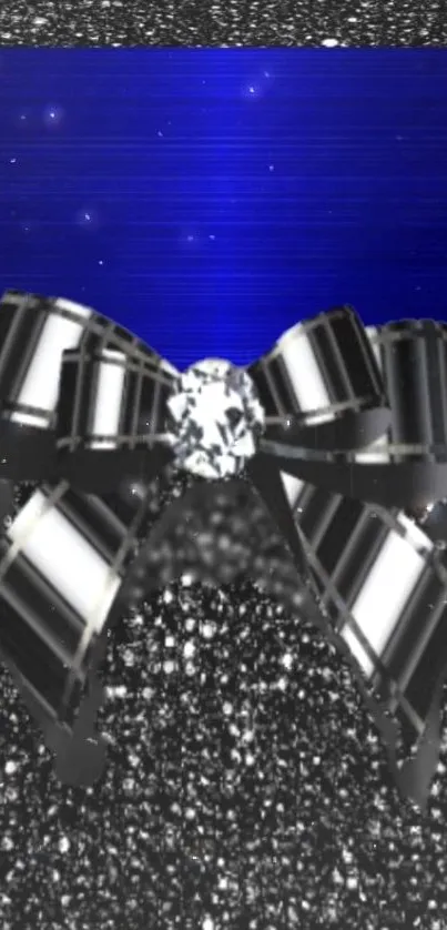 Glamorous black bow on glitter with blue background wallpaper.