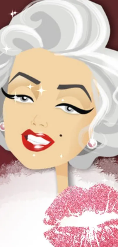 Cartoon diva with red lipstick on a stylish wallpaper.