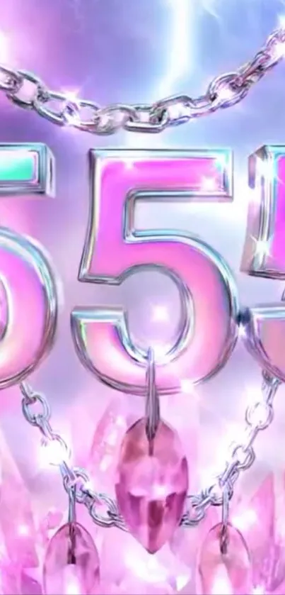 Pink crystal chains with bold numbers on a glamorous background.