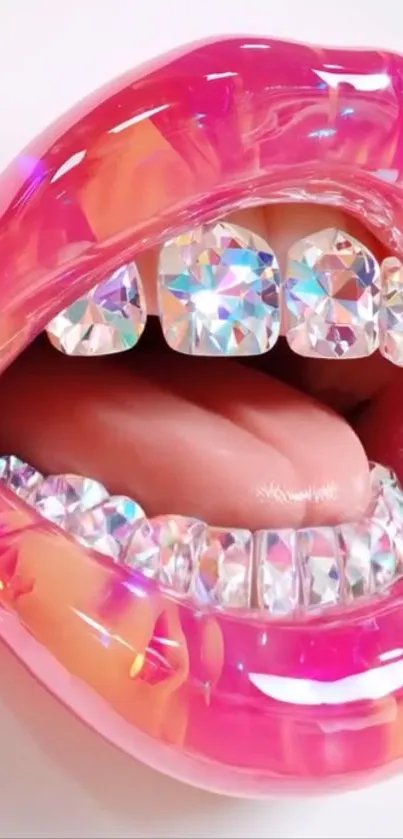 Vibrant pink lips with crystal embellishments.