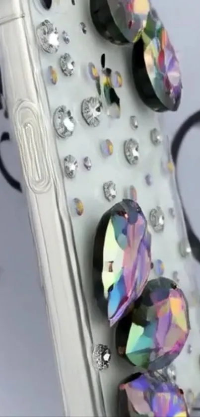 Mobile phone case with sparkling crystal embellishments.