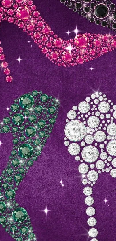 Glamorous crystal shoes on a purple background wallpaper.