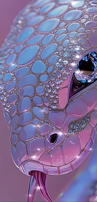 Glamorous snake with crystal detailing on lavender background.