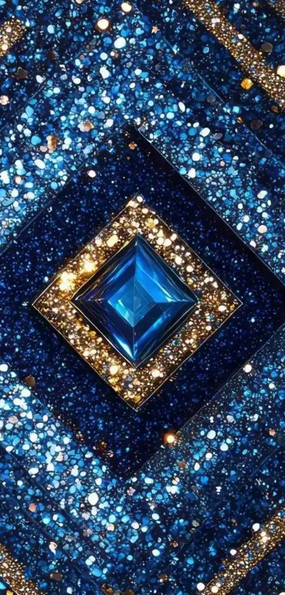 Blue diamond pattern wallpaper with shimmering gems.