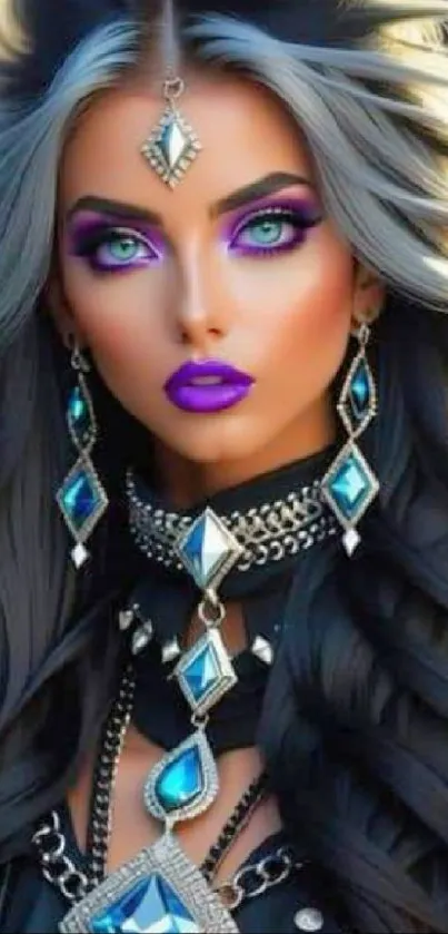 Fantasy woman with diamonds and vibrant colors.