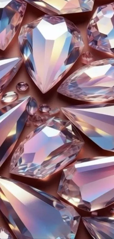Mobile wallpaper with pink diamonds in various shapes.