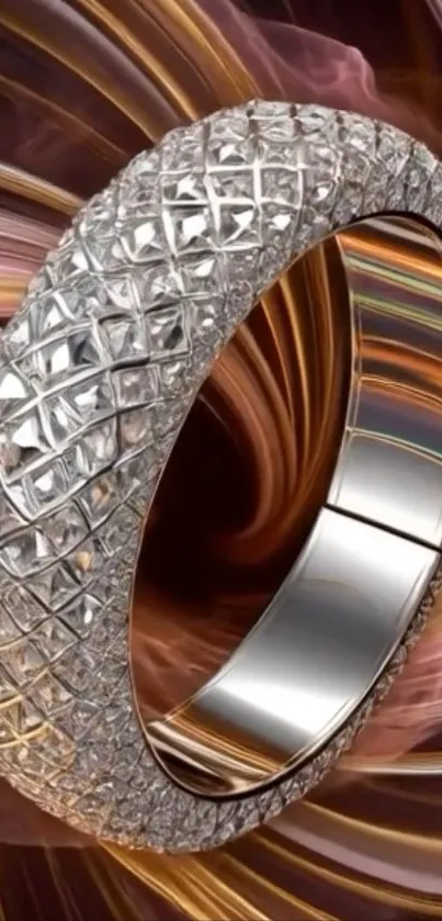 Intricate diamond ring on swirled background