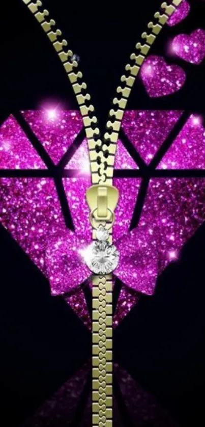 Pink diamond and gold zipper wallpaper with sparkling effects.