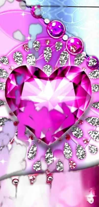 Glamorous pink heart and crystal wallpaper design.