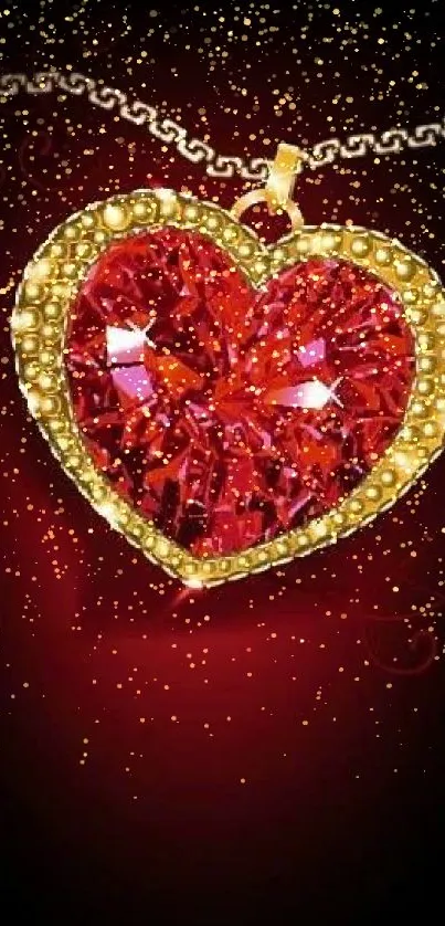 Red crystal heart necklace with gold accents.