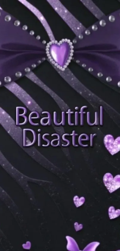 Purple heart ribbon wallpaper with floral design.