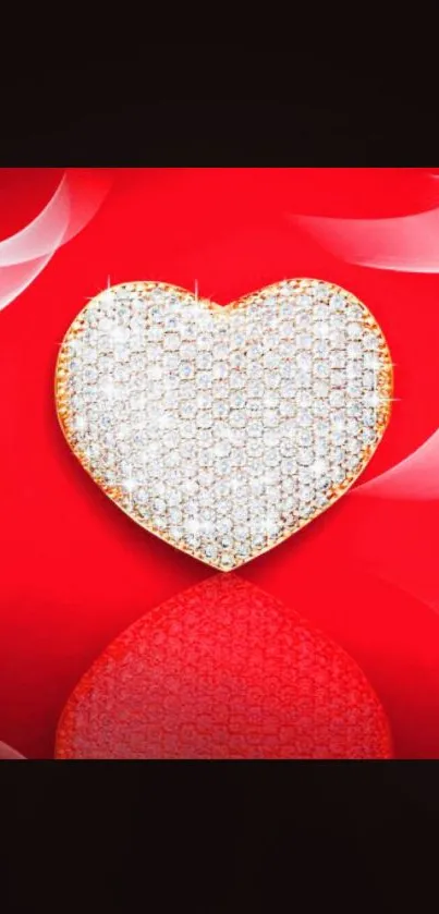 Glamorous red wallpaper with bedazzled heart design.