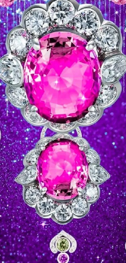 Glamorous purple wallpaper with pink jewels.