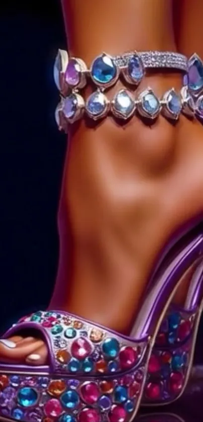 Jeweled high-heel shoe on mobile wallpaper