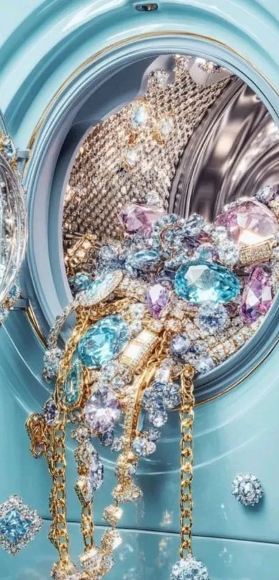 Overflowing washing machine with luxurious jewels.