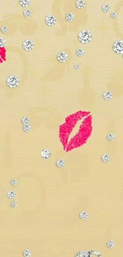 Champagne background with pink lips and diamond accents.