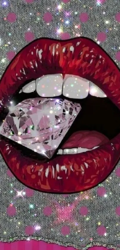 Sparkling lips with diamond art phone wallpaper.