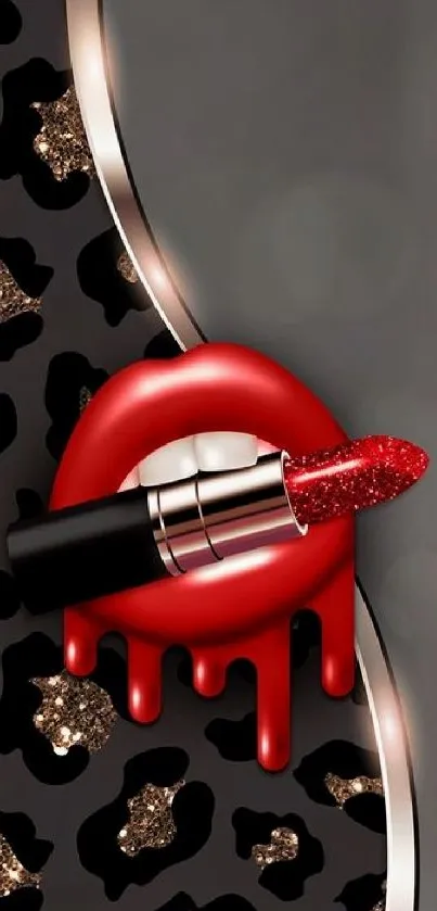 Glamorous red lipstick with glitter design mobile wallpaper.