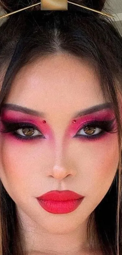 Close-up of a vibrant makeup look, perfect for mobile wallpaper.