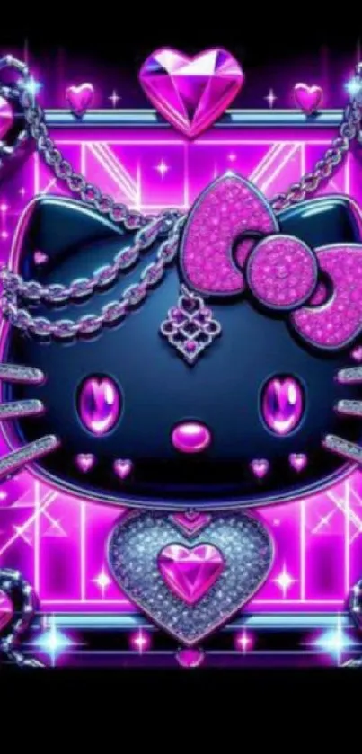 Glamorous neon cat with pink and purple glowing design.