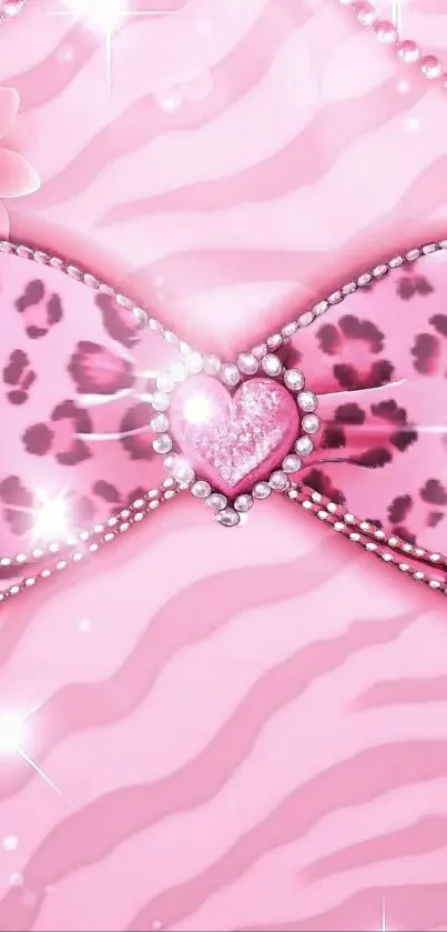 Glamorous pink bow wallpaper with jewels.