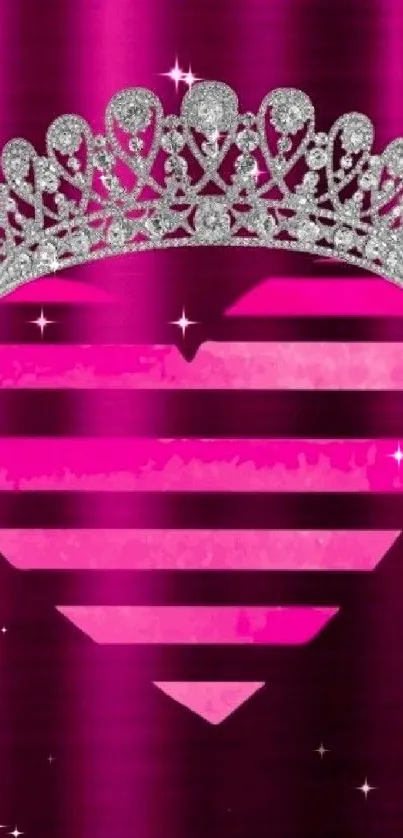 Pink heart with crown wallpaper design.