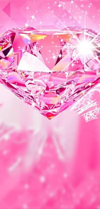 Glamorous pink diamond with sparkling details on vibrant pink background.