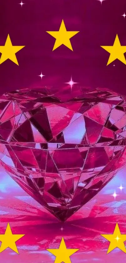 Glamorous pink diamond with golden stars wallpaper.