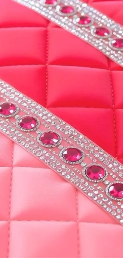 Pink quilted wallpaper with gemstones