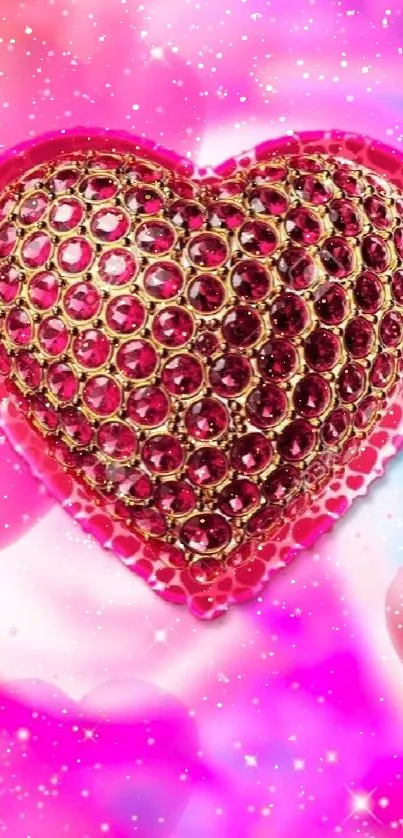 Glamorous jeweled pink heart wallpaper for mobile.